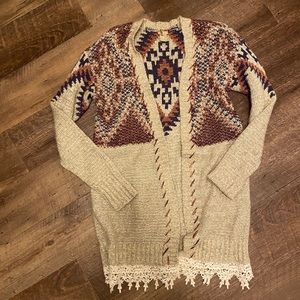 Buckle Aztec chunky lace cardigan sweater